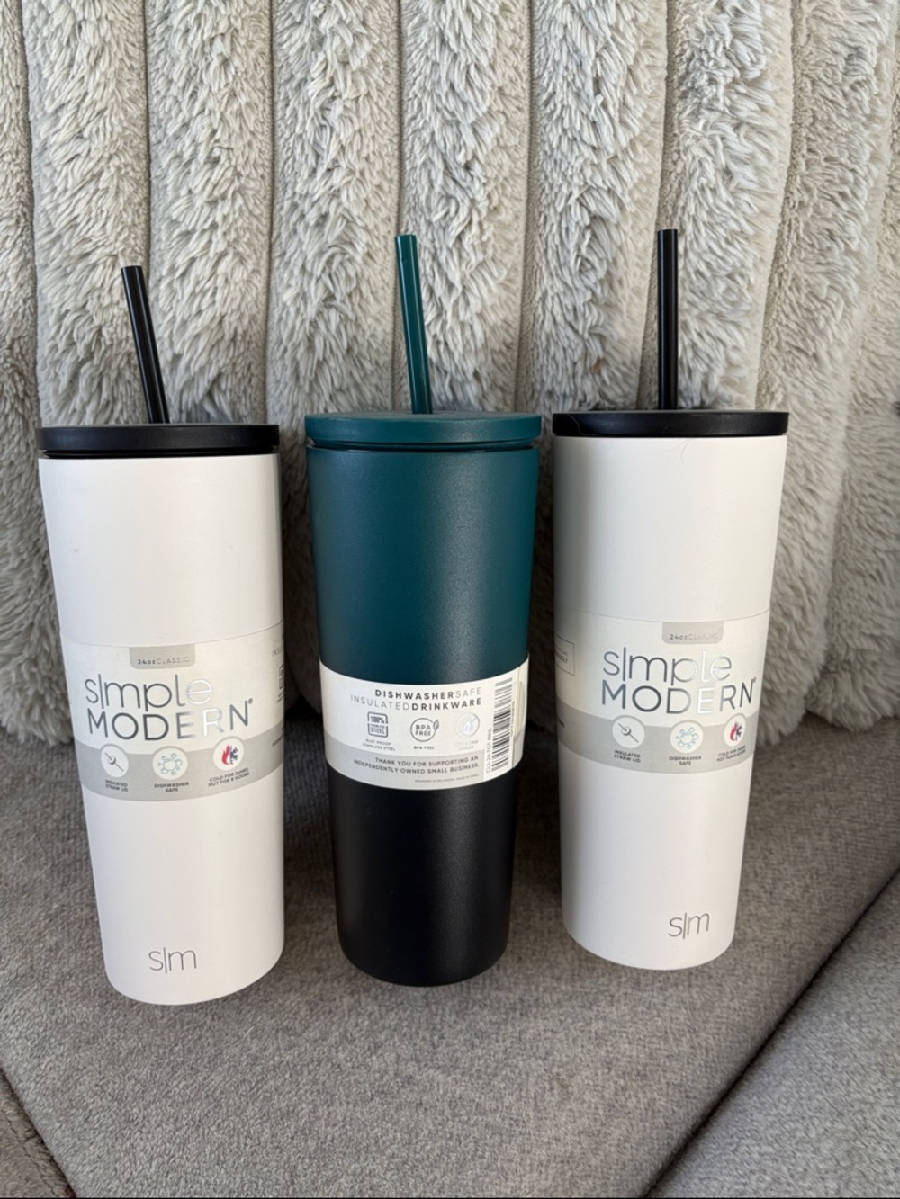 Bundle of 3 Insulated Tumblers with Straw - White and Teal